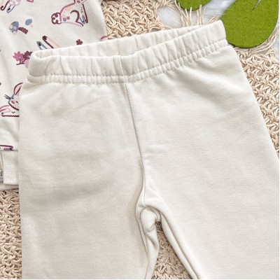 Conj. Jaqueta com Capuz Coelhinhos e Calça de Moletom - Creme